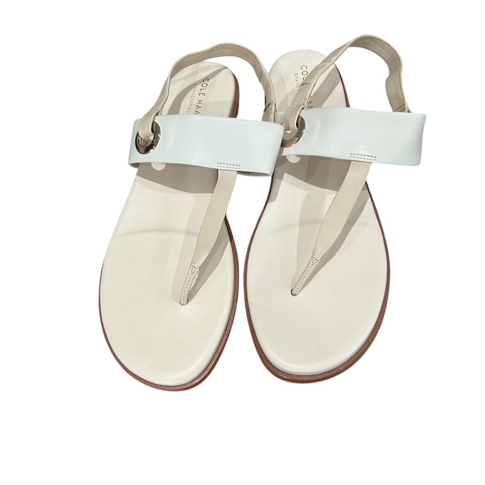 Cole Haan Grand Series Tan Cream T-strap Anera Leather Sandals Size 9.5 B